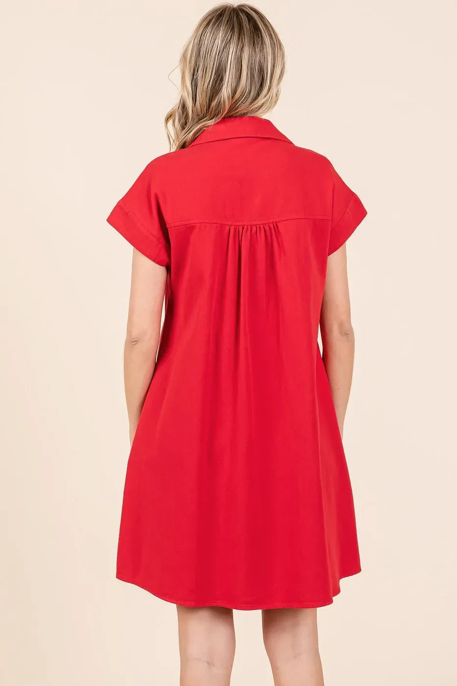 Twill Short Sleeve Collared Mini Dress - Billien