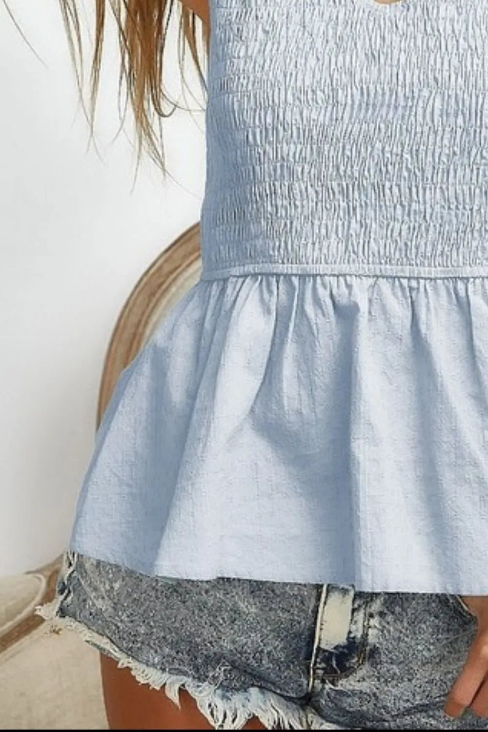 Eyelet Woven Sleeveless Elasticized Top - Billien