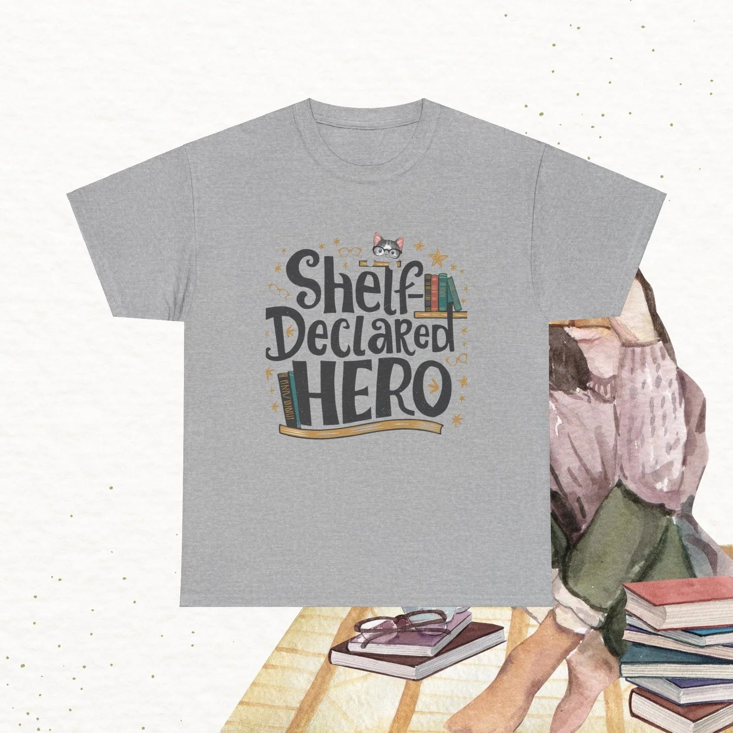 Book Lovers T-Shirt Shelf Declared Hero Cotton T-Shirt - Billien