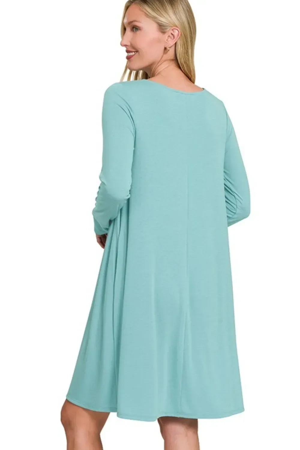 Long Sleeve Flare Dress With Pockets - Billien