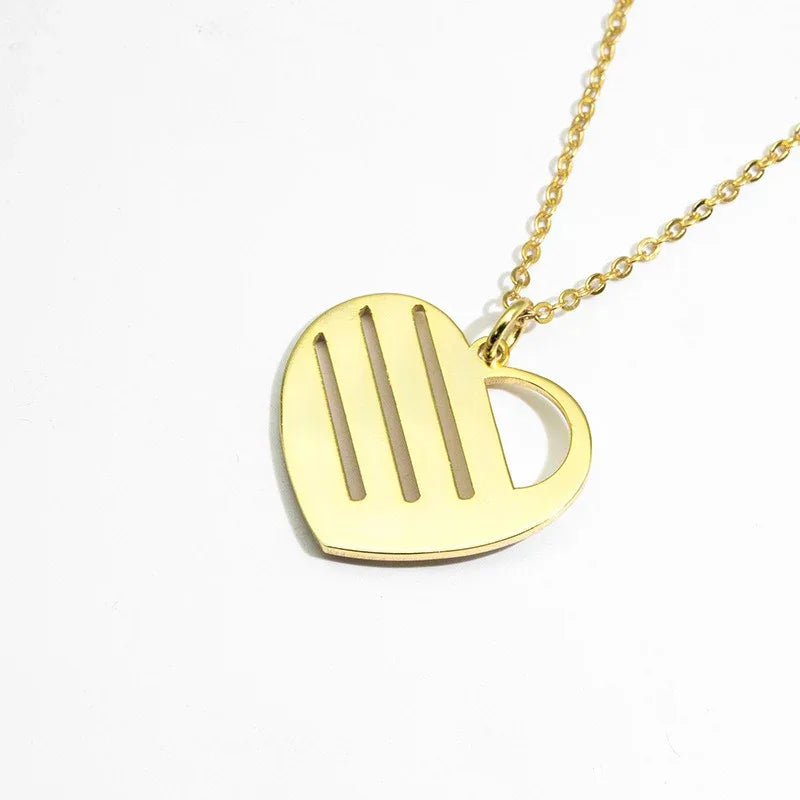 Hollow heart inlaid with gemstones with customizable name design high-end necklace - Billien