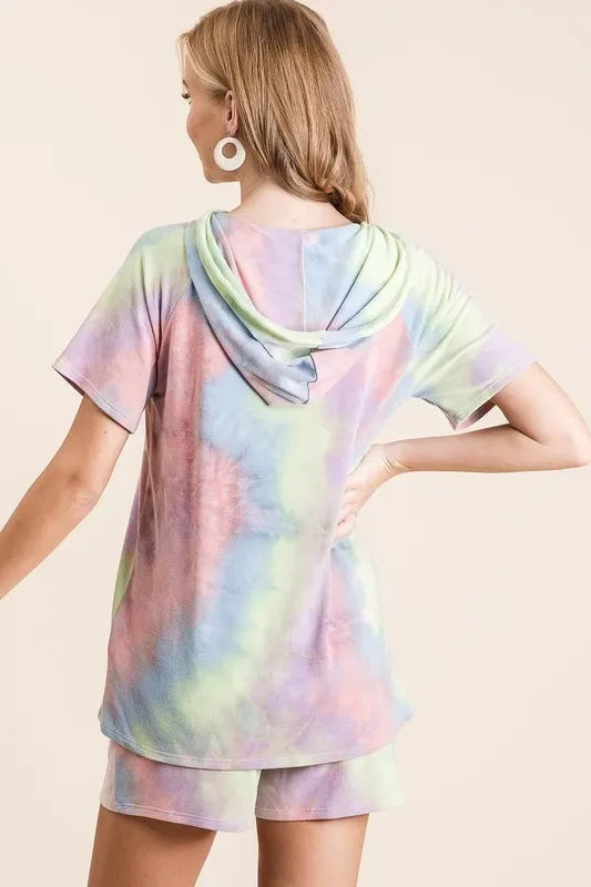 Tie Dye Terry Hoodie with Drawstring - Billien