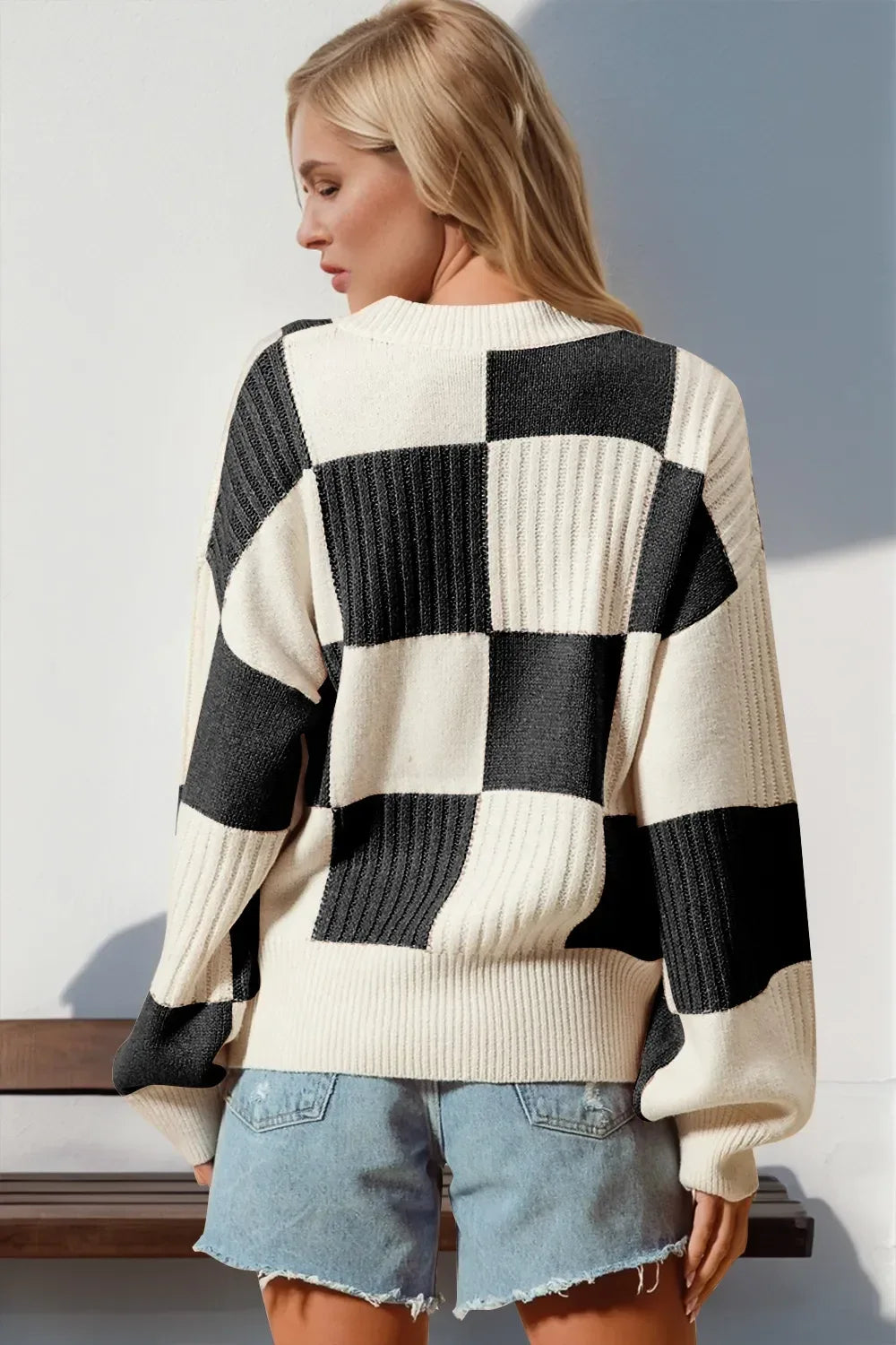 Checkered Dropped Shoulder Cardigan - Billien