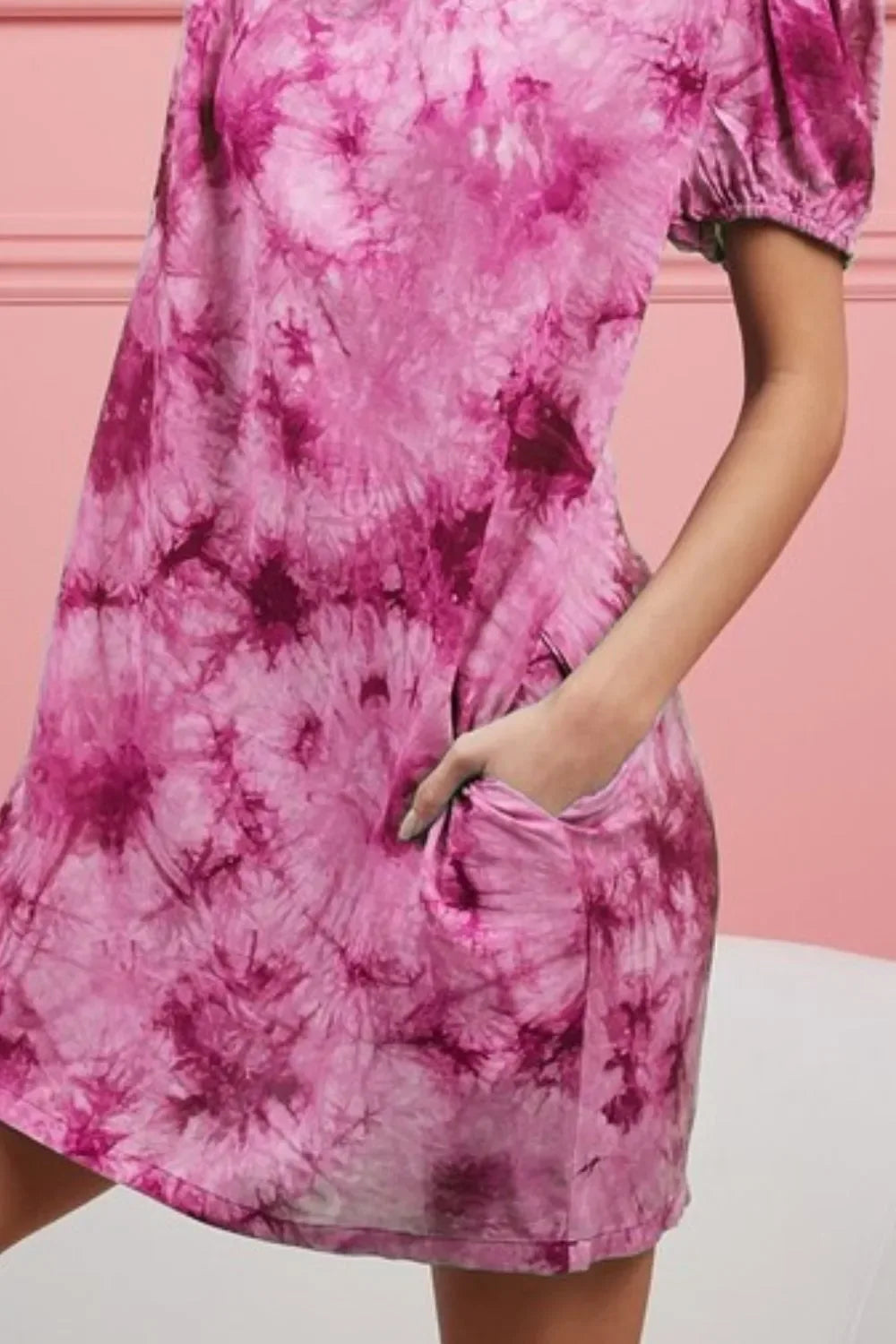 Puff Sleeve With Side Pockets Tie Dye Dress - Billien