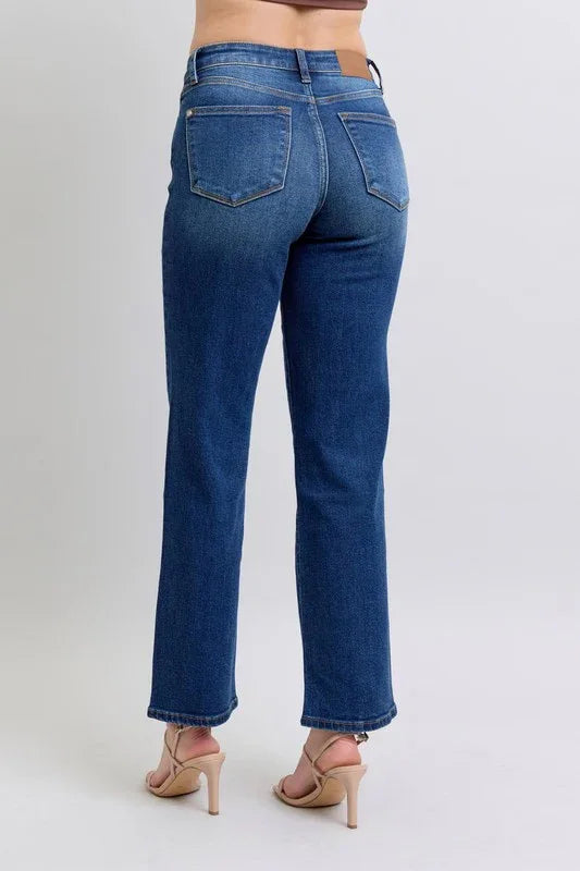 Seam Detail Straight Judy Blue Jeans with Pockets - Billien