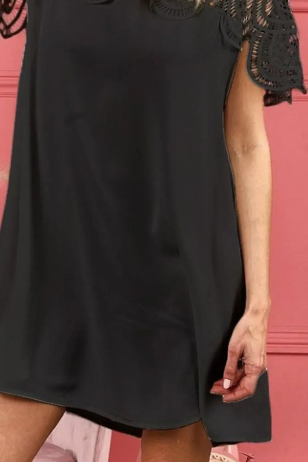 Crochet Lace Yoke Detailed Wrinkled Dress - Billien