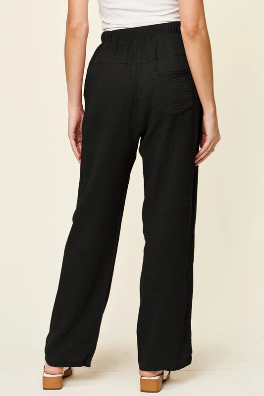 Texture Drawstring Straight Pants - Billien