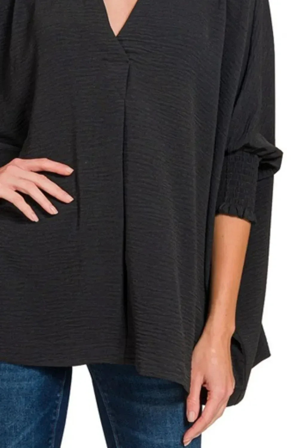 Airflow Collar Tee with Smocked Sleeve Band Top - Billien