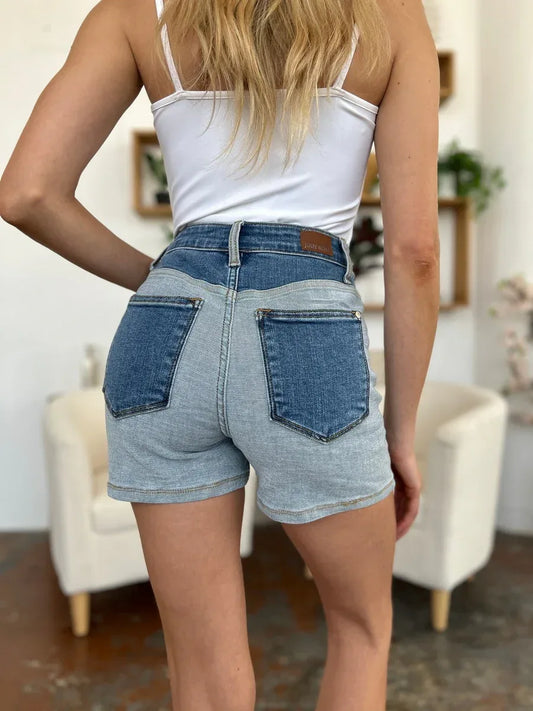 Color Block Judy Blue Denim Shorts - Billien
