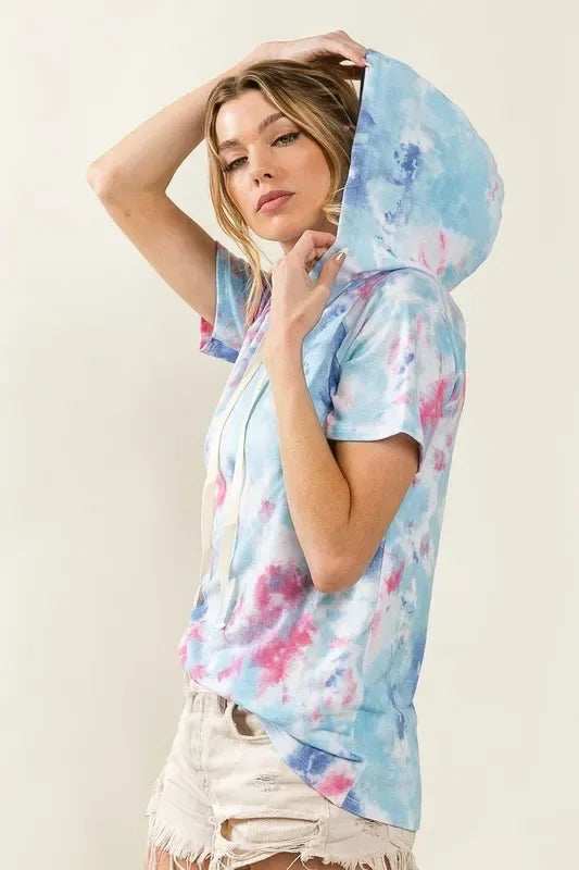 Tie Dye Terry Hoodie with Drawstring - Billien