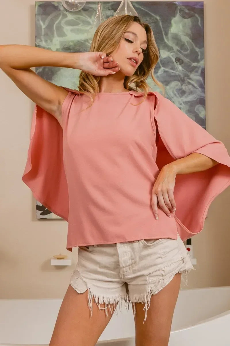 Woven Top With Fold Over Back Detail - Billien