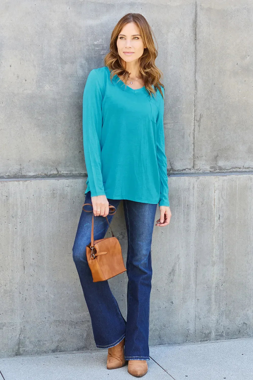 Full Size V-Neck Long Sleeve Top - Billien