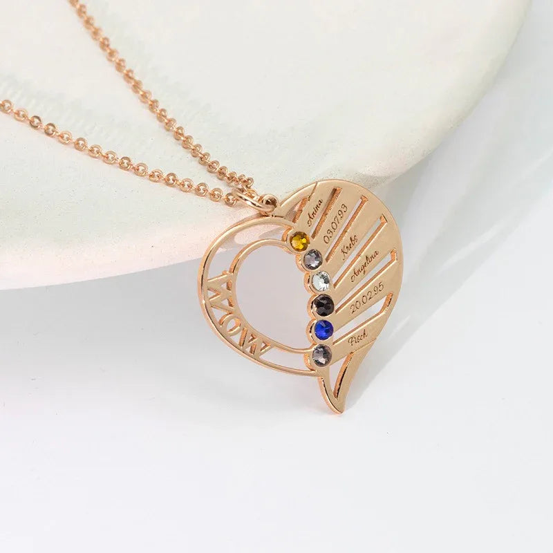 Hollow heart inlaid gemstone with customizable name design light luxury noble necklace - Billien