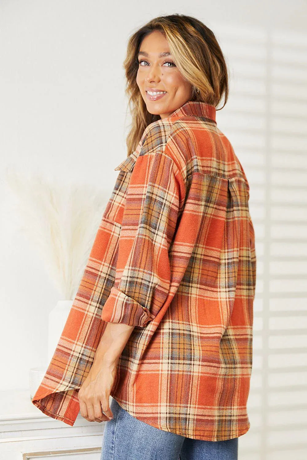 Plaid Dropped Shoulder Shirt - Billien