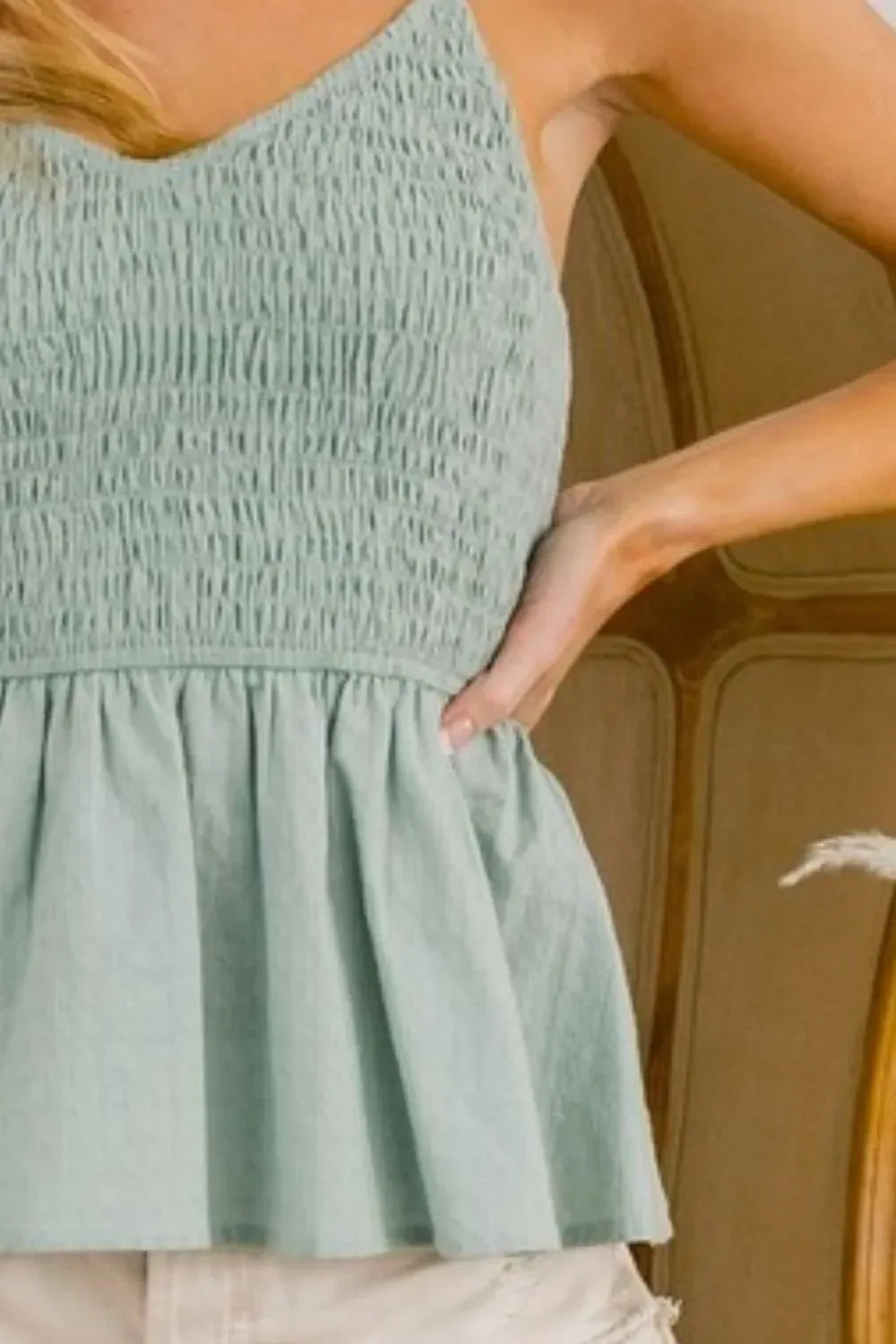 Eyelet Woven Sleeveless Elasticized Top - Billien