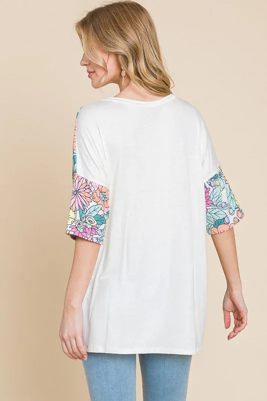 Floral Round Neck Half Sleeve T-Shirt - Billien