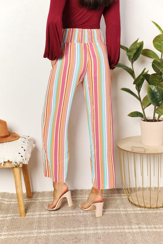 Striped Smocked Waist Pants with Pockets - Billien