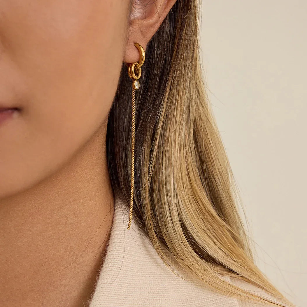 18K gold lightweight luxury tassel earrings with cubic zirconia. - Billien