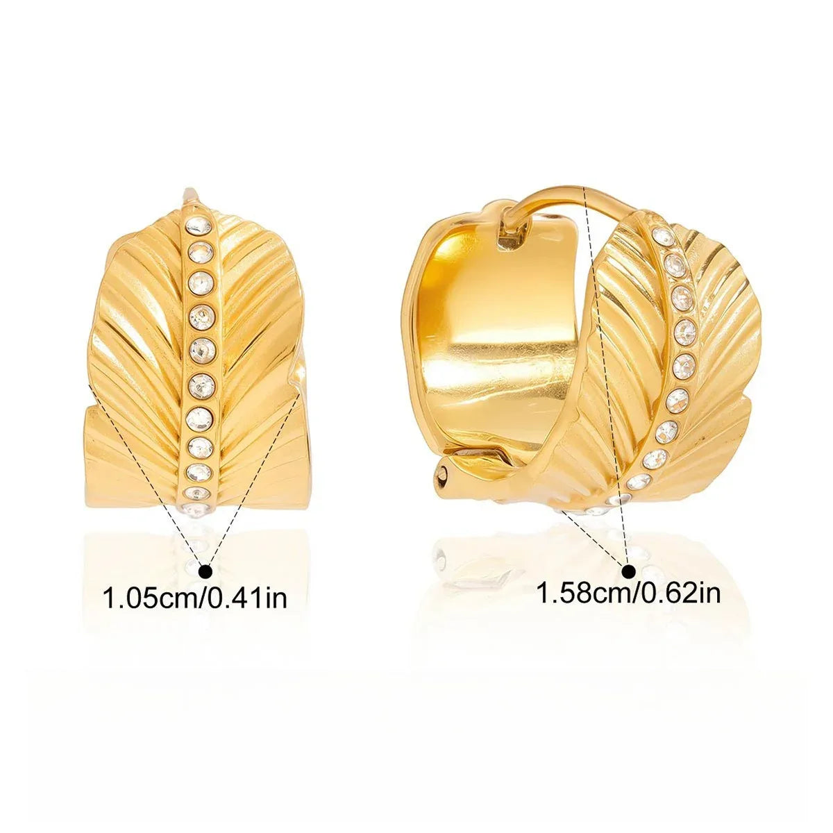 18K gold leaf-patterned stud earrings with white diamonds - Billien