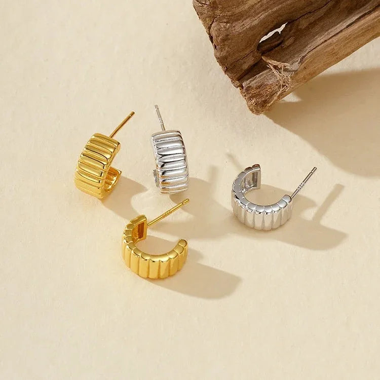 18K gold-plated, solid sterling silver C-shaped hoop earrings. - Billien