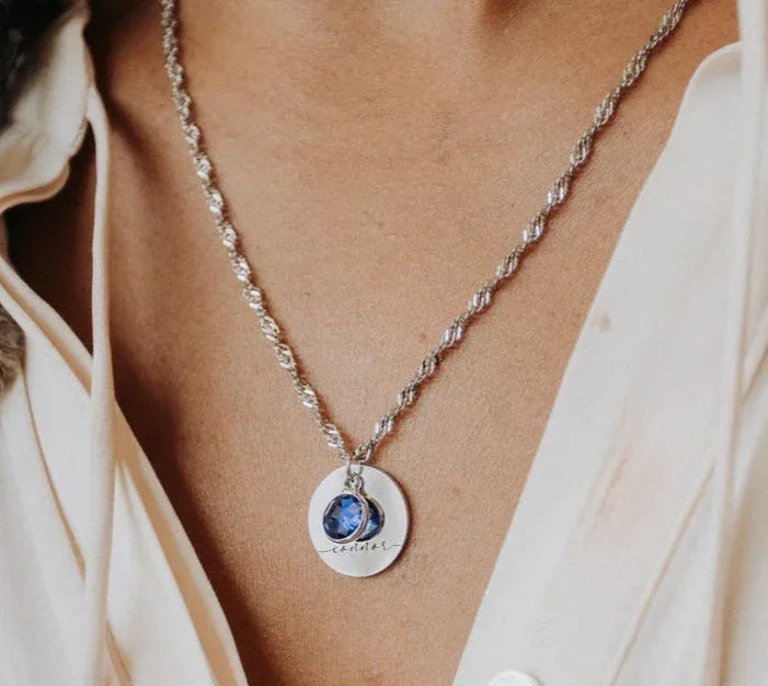 Personalized Round Birthstone Necklace - Billien