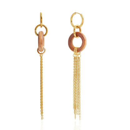18K gold lightweight luxury and high-end wooden tassel earrings - Billien