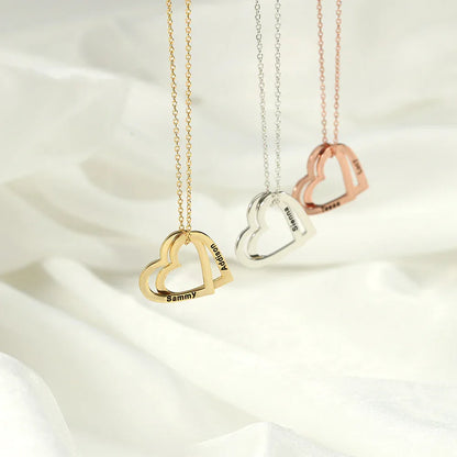 Exquisite and Noble Double Heart Interlocking Customizable Name Design Versatile Necklace - Billien