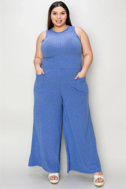 Basic Bae Full Size Ribbed Tank and Wide Leg Pants Set - Billien