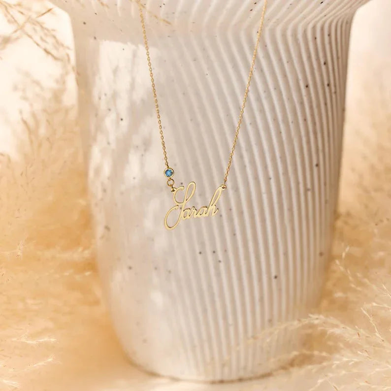 Personalized Cursive Name & Birthstone Necklace - Billien