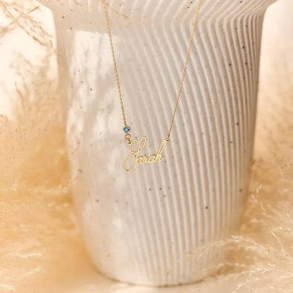 Personalized Cursive Name & Birthstone Necklace - Billien