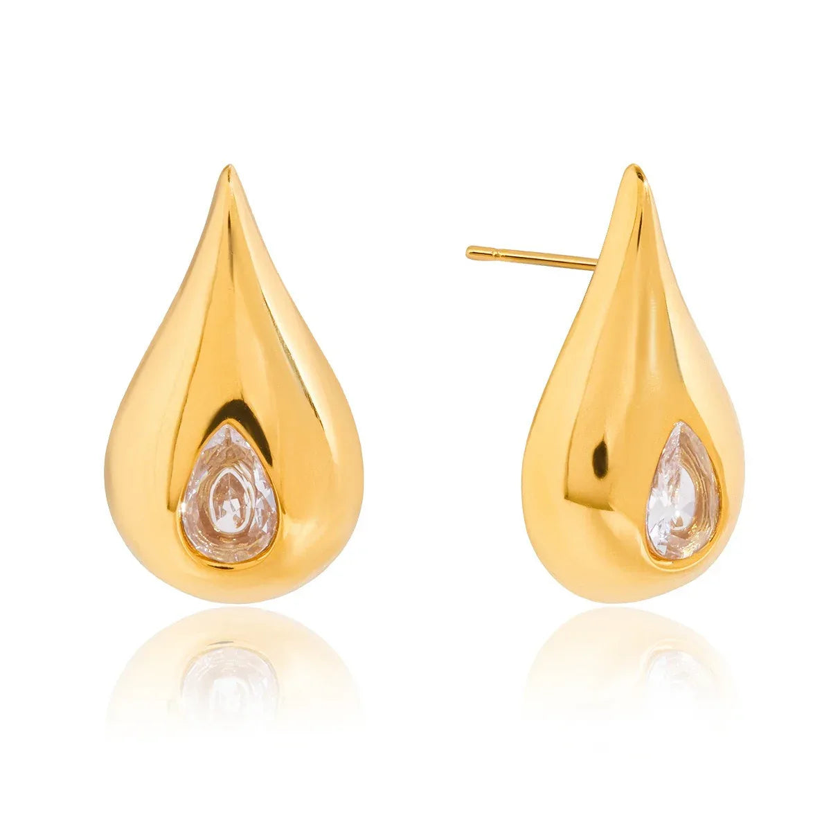 18K gold earrings inlaid with cubic zirconia in a teardrop design. - Billien