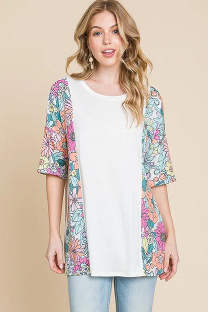 Floral Round Neck Half Sleeve T-Shirt - Billien