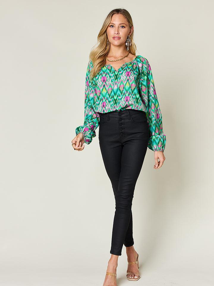 Printed Balloon Sleeve Blouse - Billien