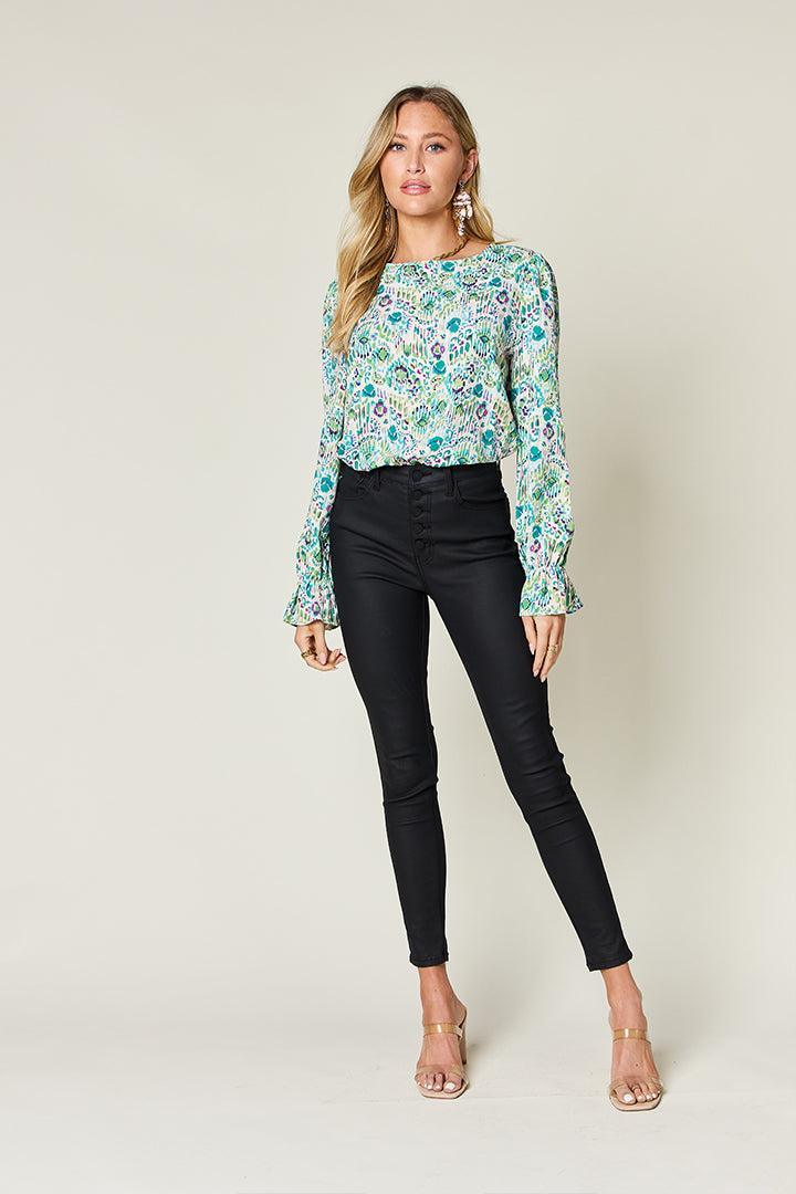 Printed Flounce Sleeve Blouse - Billien