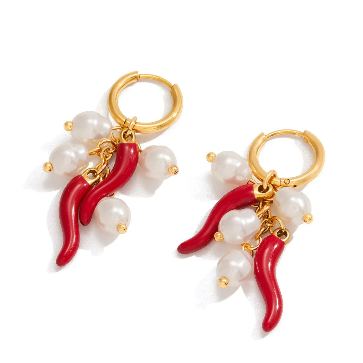 18K gold lightweight luxury and high-end chili pepper and pearl earrings - Billien