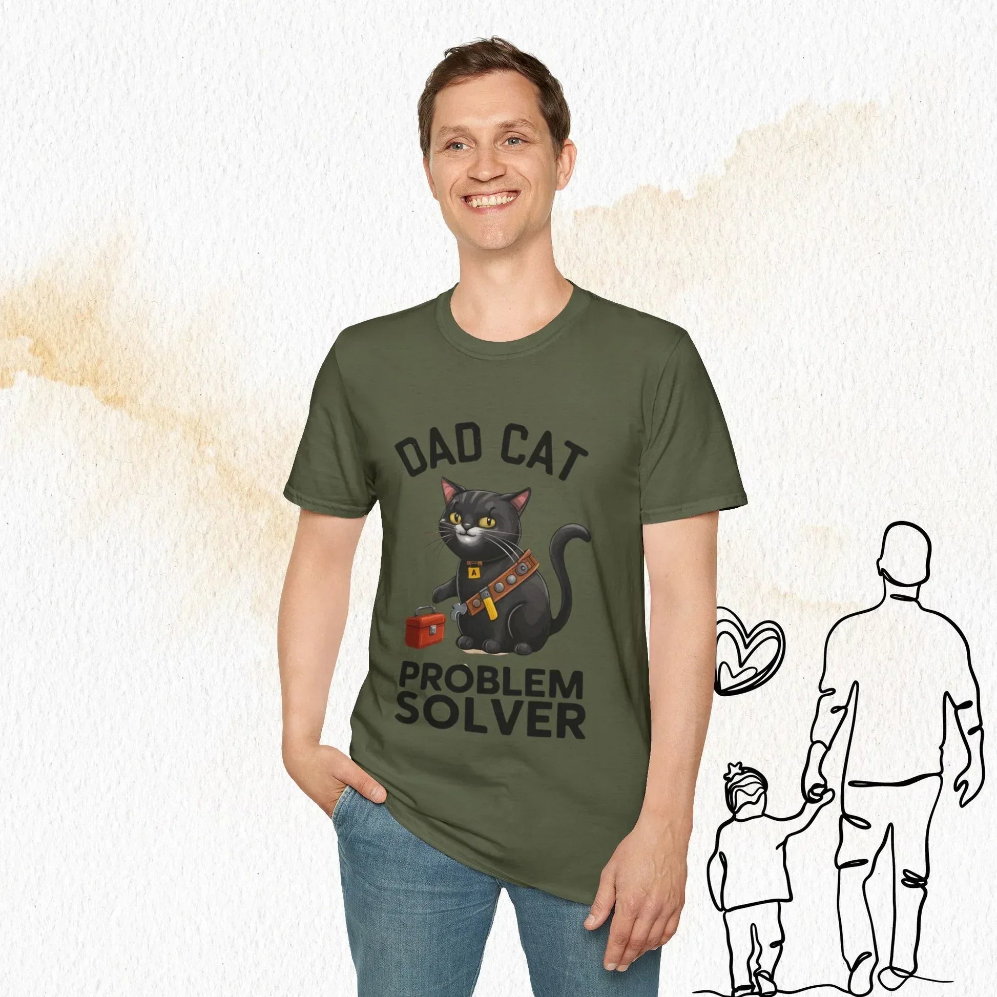 Dad Cat Problem Solver Cotton Men Tshirt - Billien