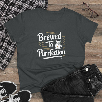 Brewed To Purrfection Coffee Lover Women T-Shirt - Billien