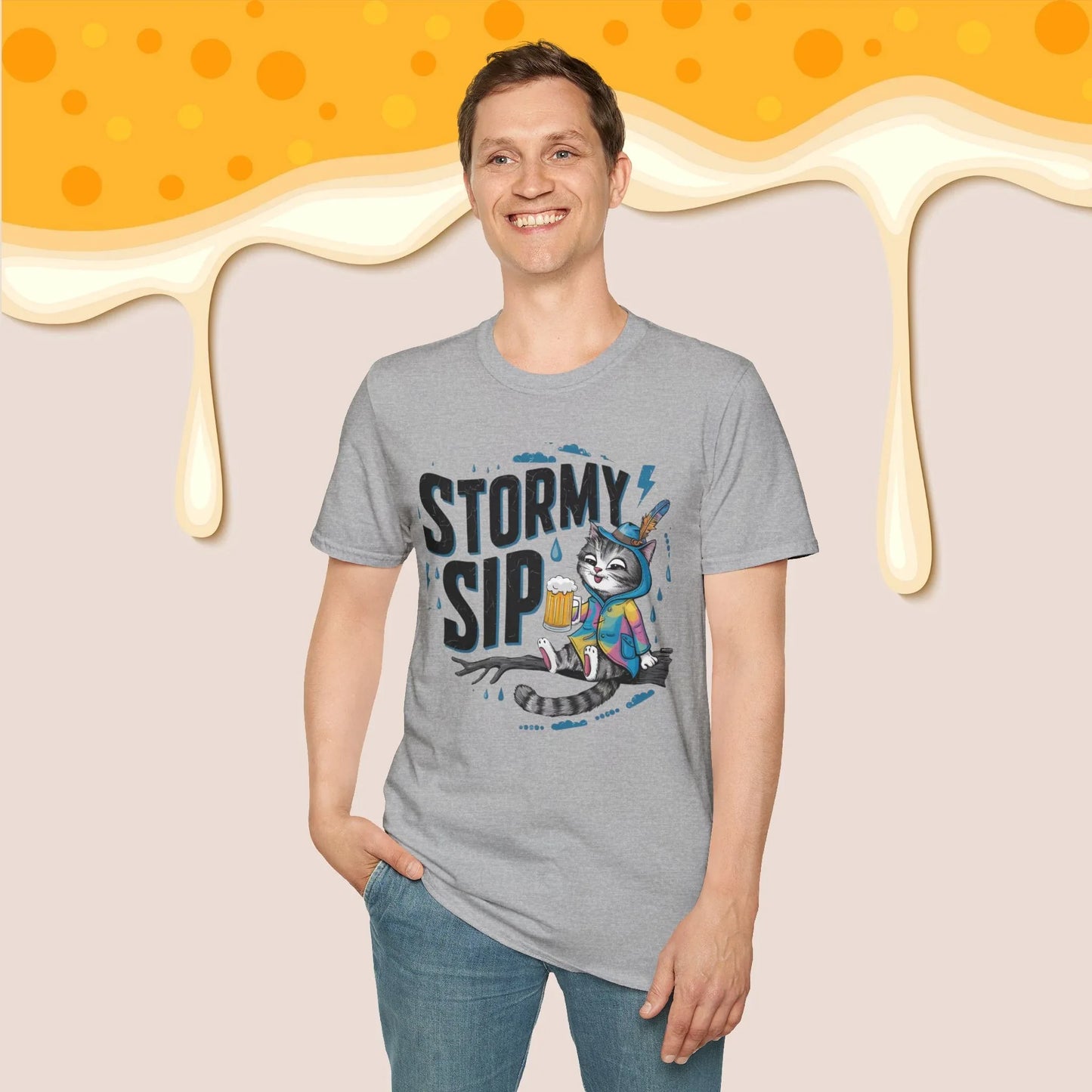 Stormy Sip Cotton Men Tshirt - Billien