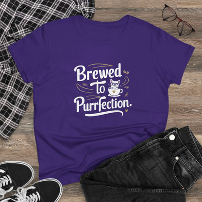 Brewed To Purrfection Coffee Lover Women T-Shirt - Billien