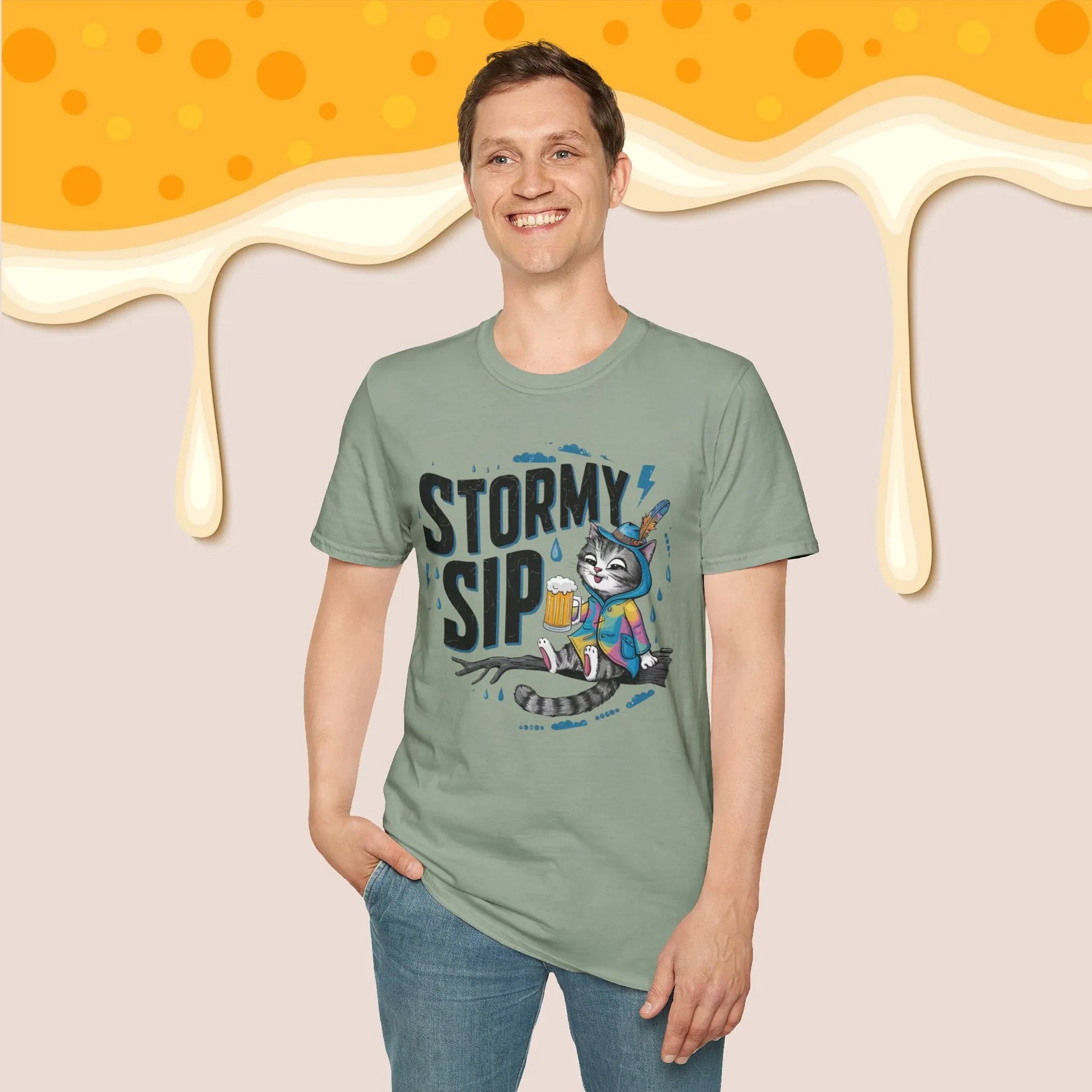 Stormy Sip Cotton Men Tshirt - Billien