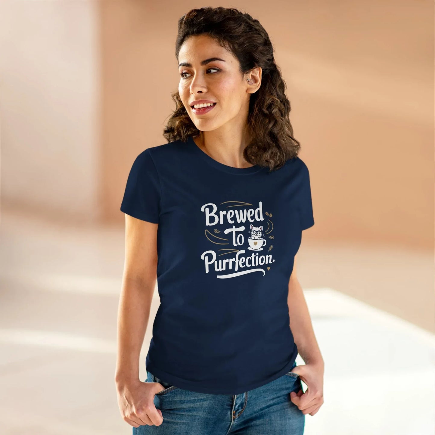 Brewed To Purrfection Coffee Lover Women T-Shirt - Billien