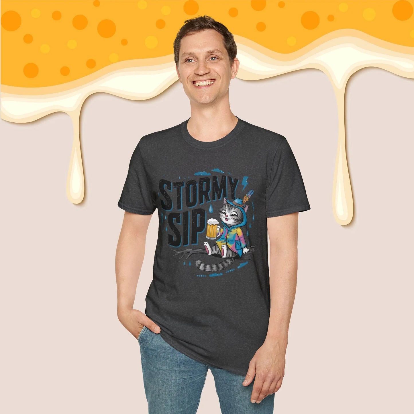 Stormy Sip Cotton Men Tshirt - Billien