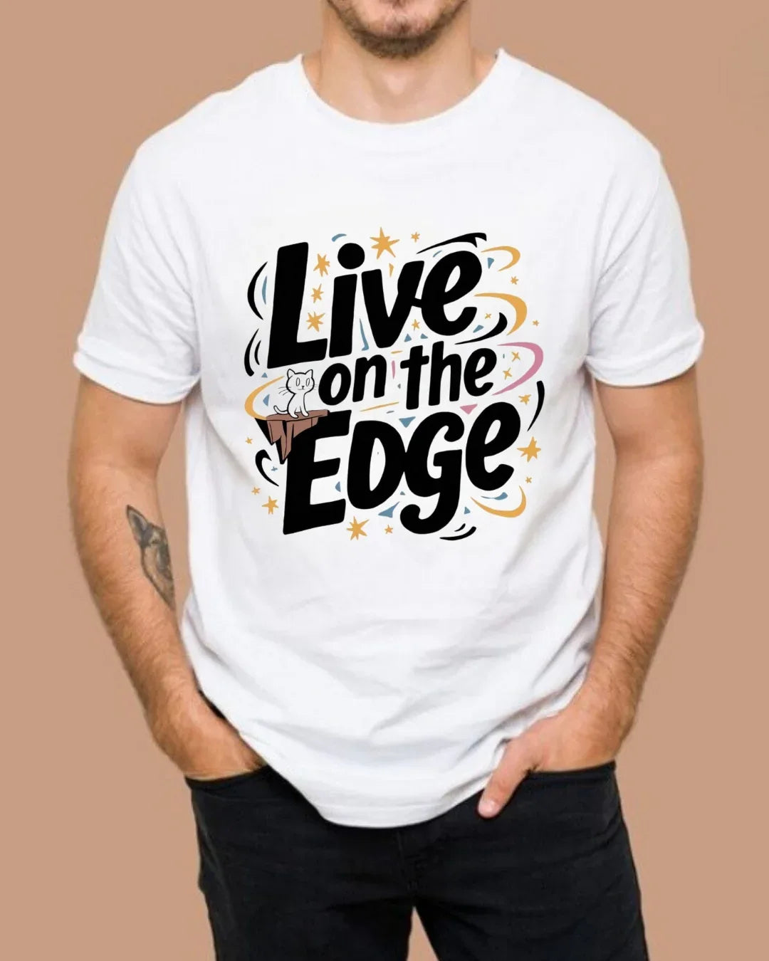 Live On The Edge Idiom Cotton T-Shirt - Billien