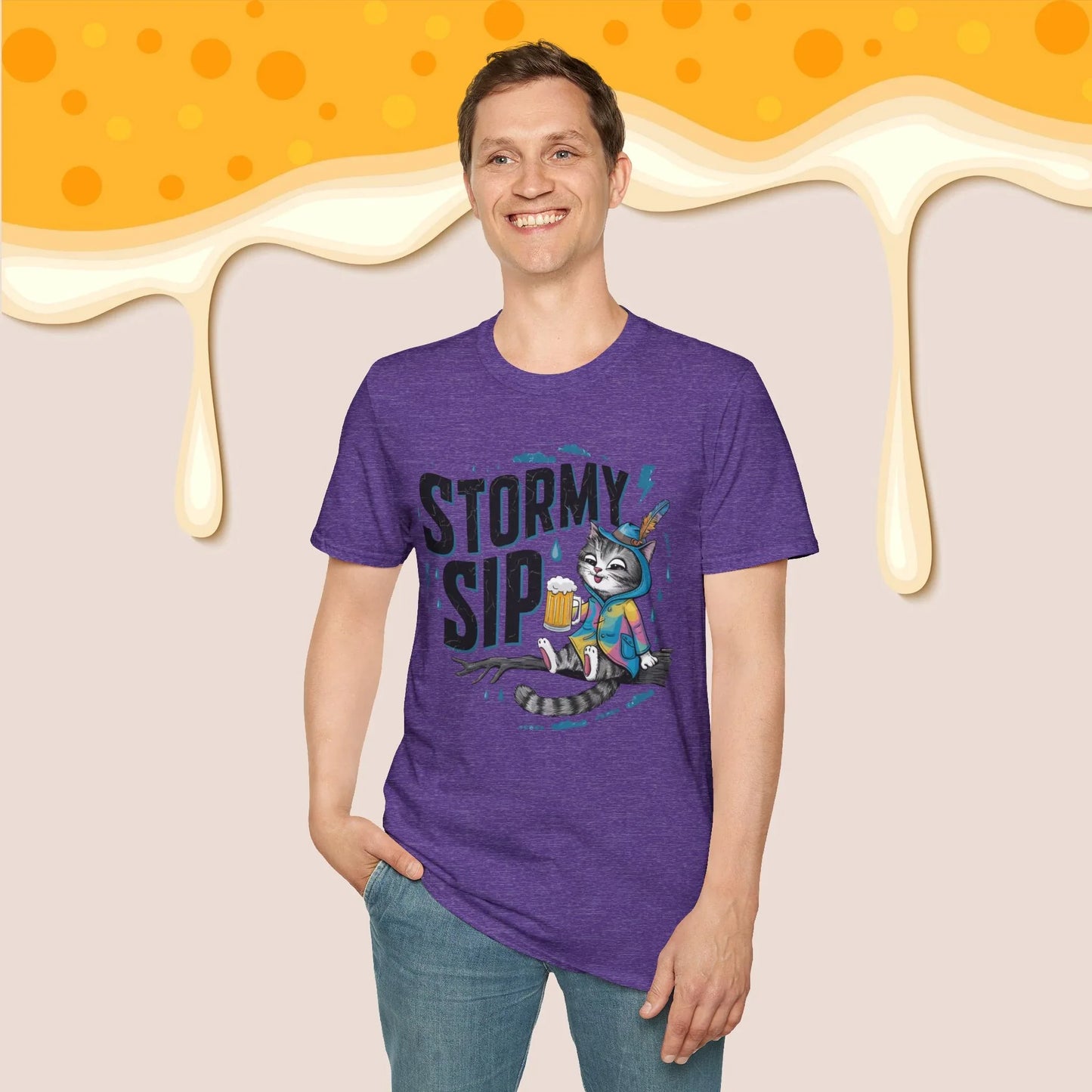 Stormy Sip Cotton Men Tshirt - Billien