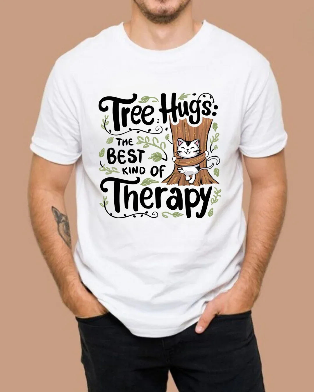 Tree Hugs Best Kind of Therapy Cotton T-Shirts - Billien