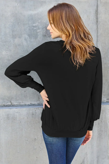 Full Size V-Neck Lantern Sleeve Top - Billien