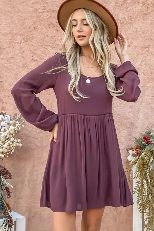 Back Lace Button Down Detail Bell Sleeve Dress - Billien