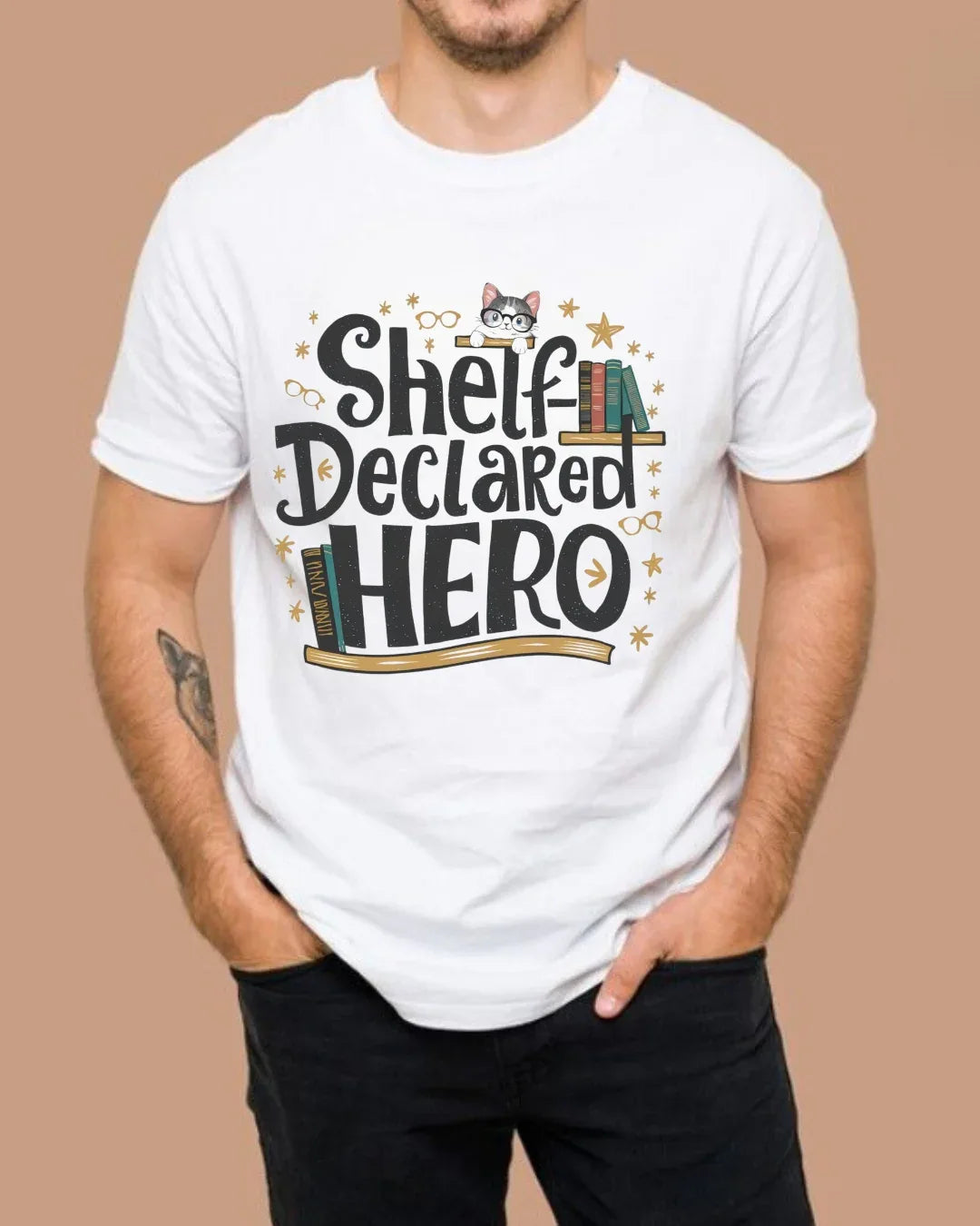 Book Lovers T-Shirt Shelf Declared Hero Cotton T-Shirt - Billien