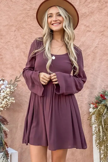 Back Lace Button Down Detail Bell Sleeve Dress - Billien