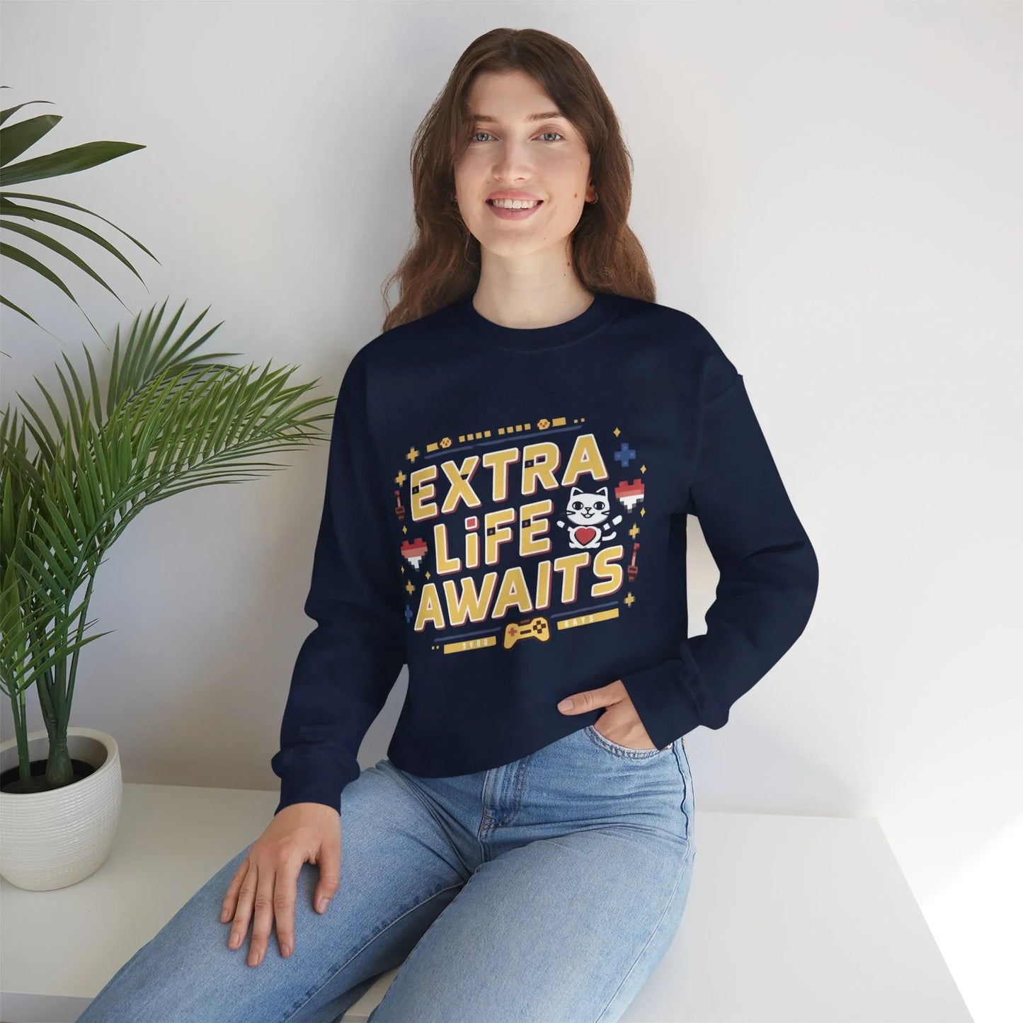 Extra Life Await Vintage Retro Video Game Ultra Cotton Crewneck Sweatshirt - Billien